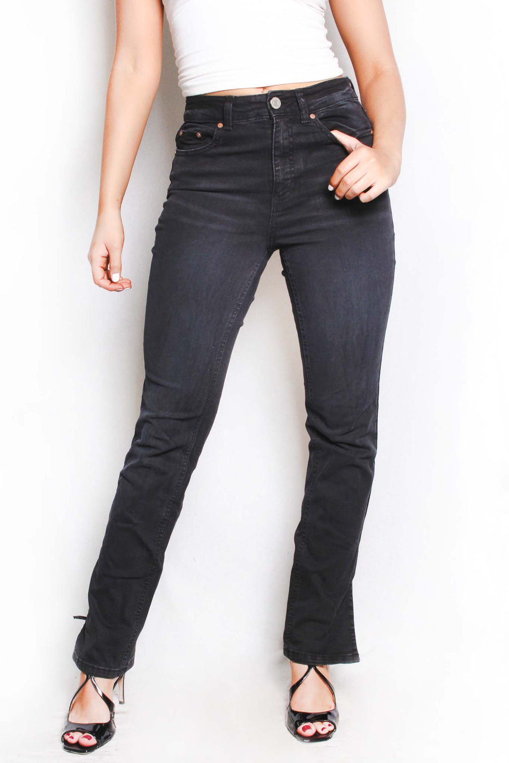 Women's High Waist Side Slit Hem Skinny Jeans