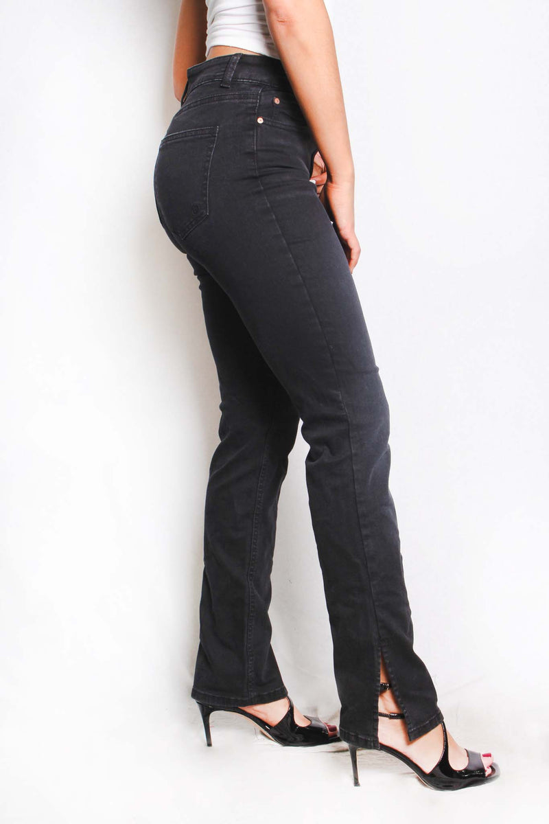 Women's High Waist Side Slit Hem Skinny Jeans