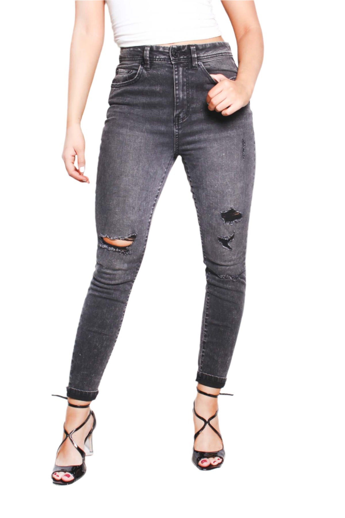 Women's High Waist Ripped Skinny Jeans
