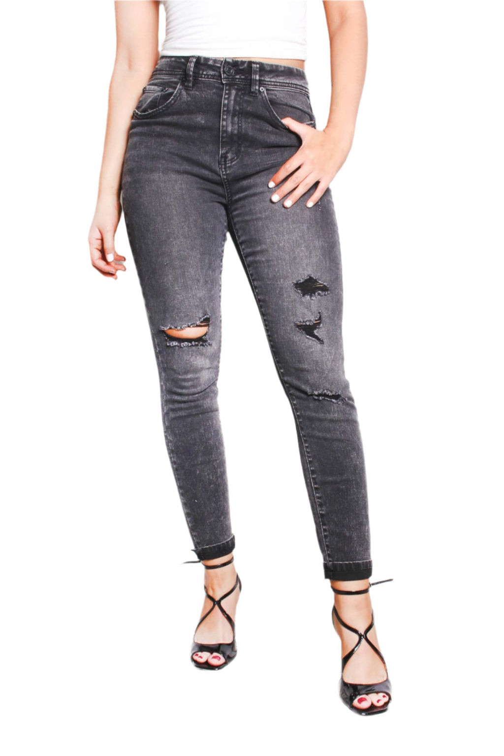 Women's High Waist Ripped Skinny Jeans