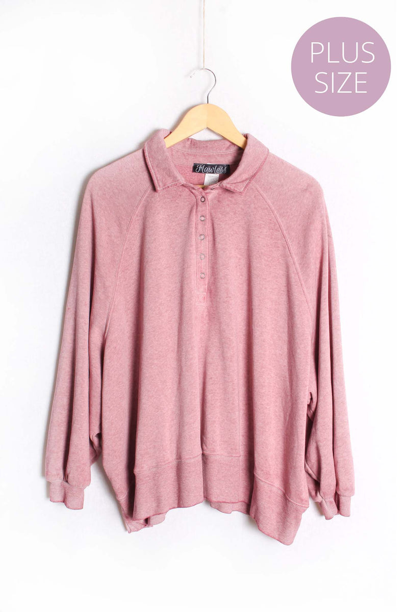 Women's Plus Long Sleeves Collared Snap Button Sweater