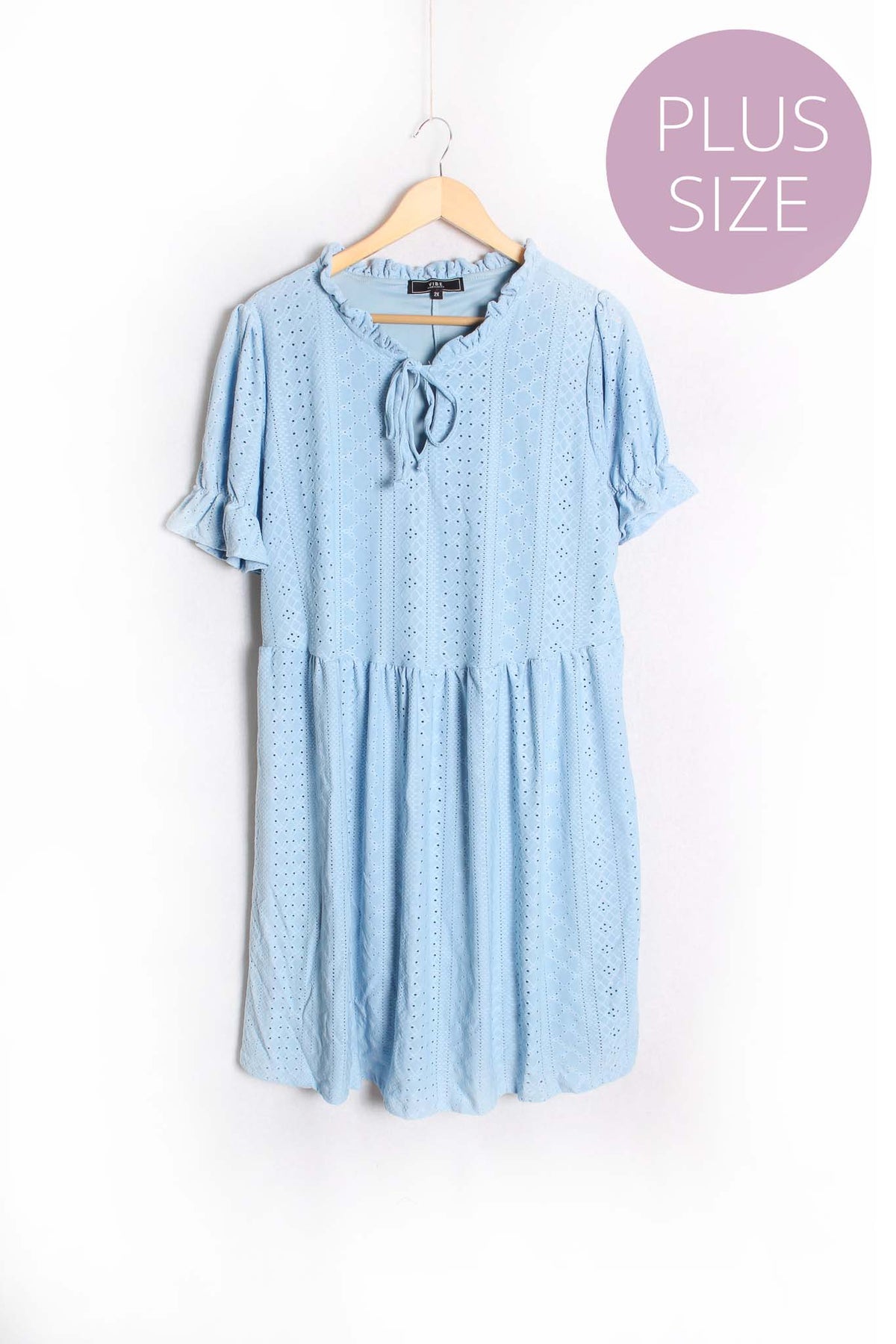 Women's Plus Ruffle Tie Front Eyelet Dress