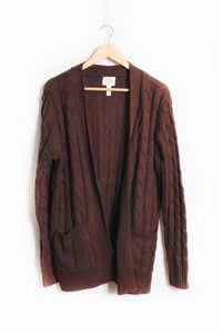 Women's Long Sleeves Open Front Double Pocket Cable Knit Cardigan