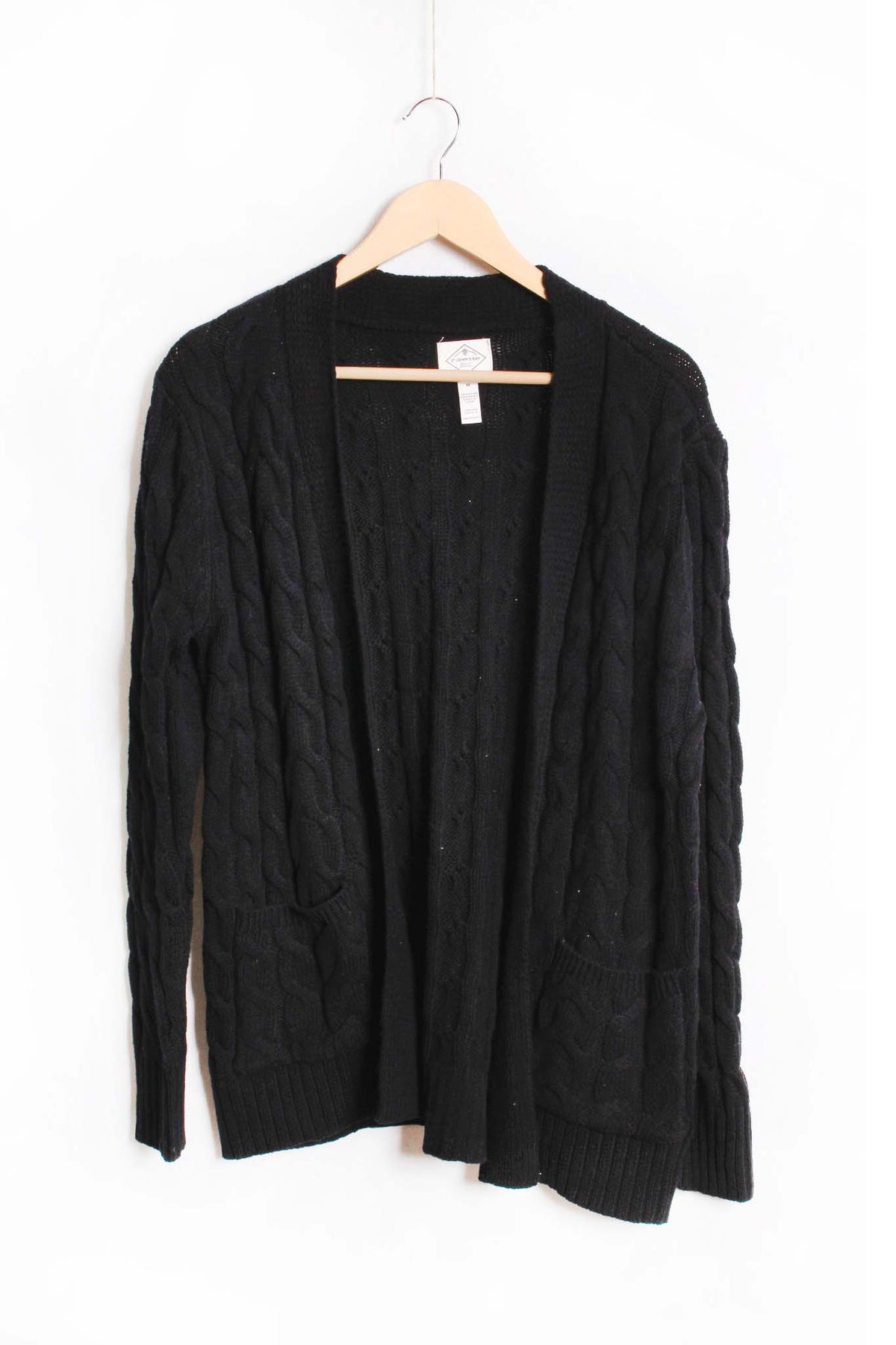 Women's Long Sleeves Open Front Double Pocket Cable Knit Cardigan