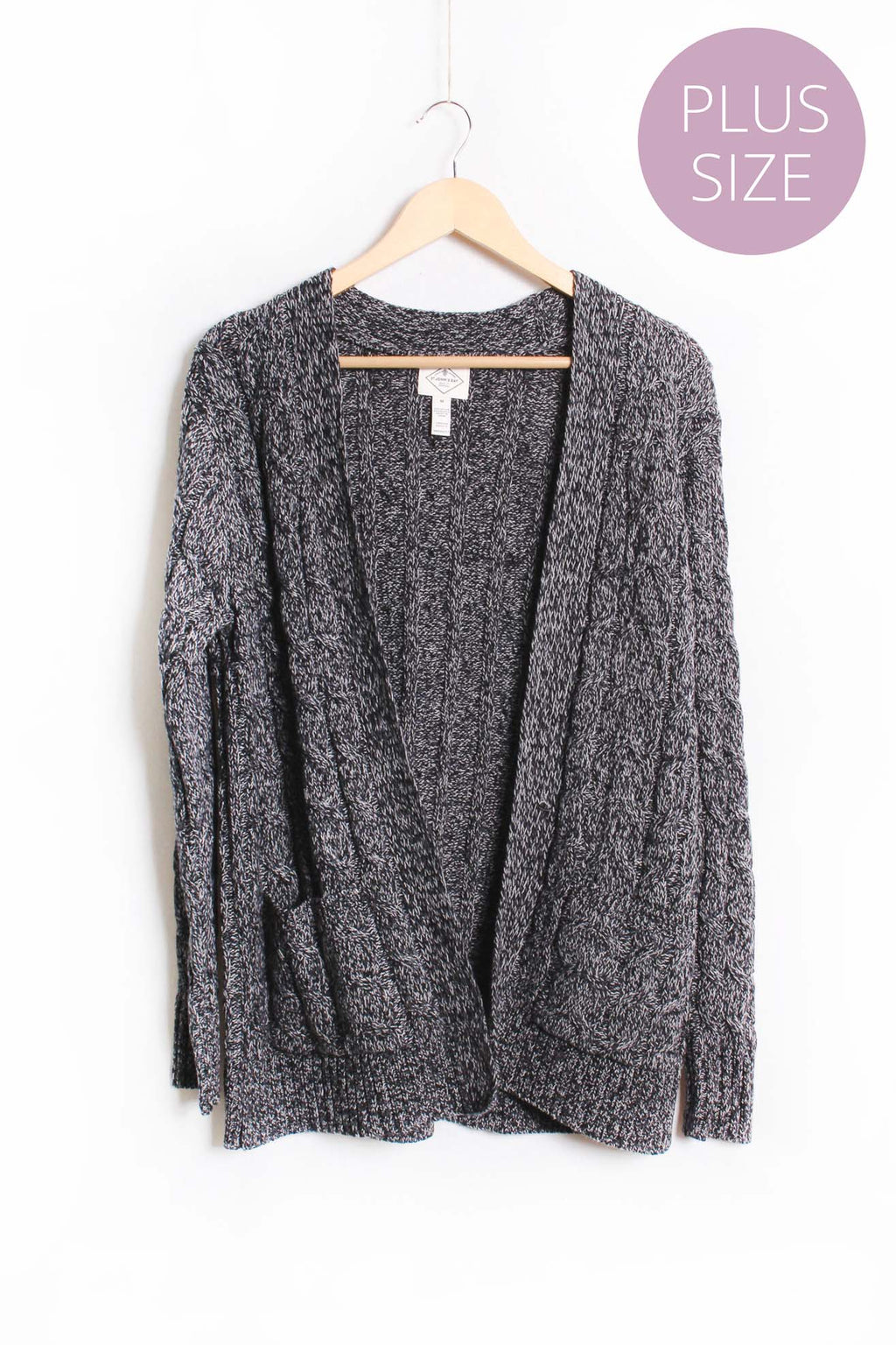 Women's Plus Long Sleeves Open Front Double Pocket Ribbed Cardigan