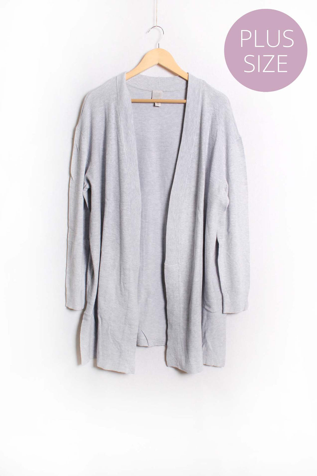 Women's Plus Long Sleeves Open Front Ribbed Cardigan