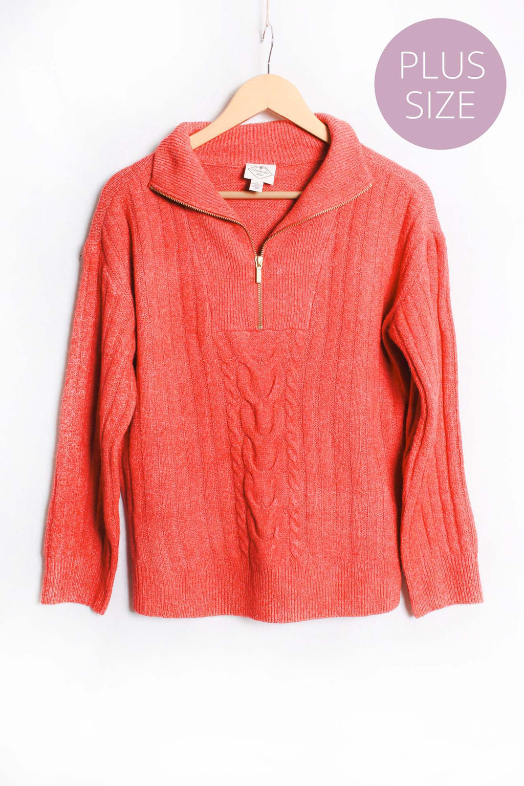 Women's Plus Long Sleeve 1/4 Zip Pullover Knit Sweater