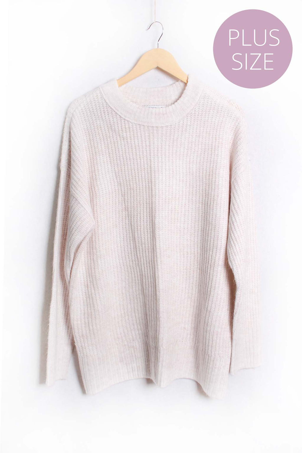 Women's Plus Long Sleeve Round Neck Ribbed Knit Sweater