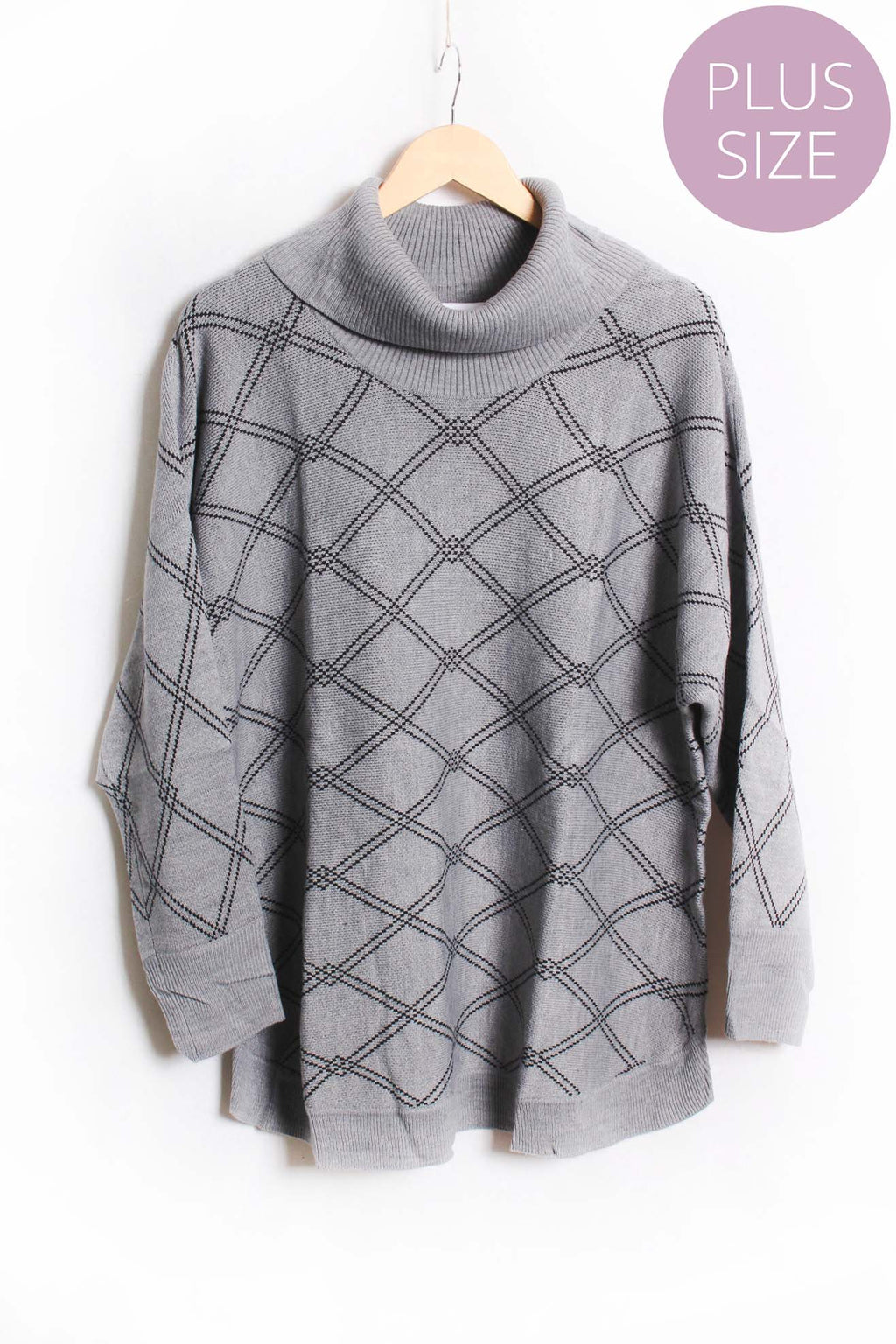 Women's Plus Long Sleeves Cowl Neck Pullover Knit Sweater