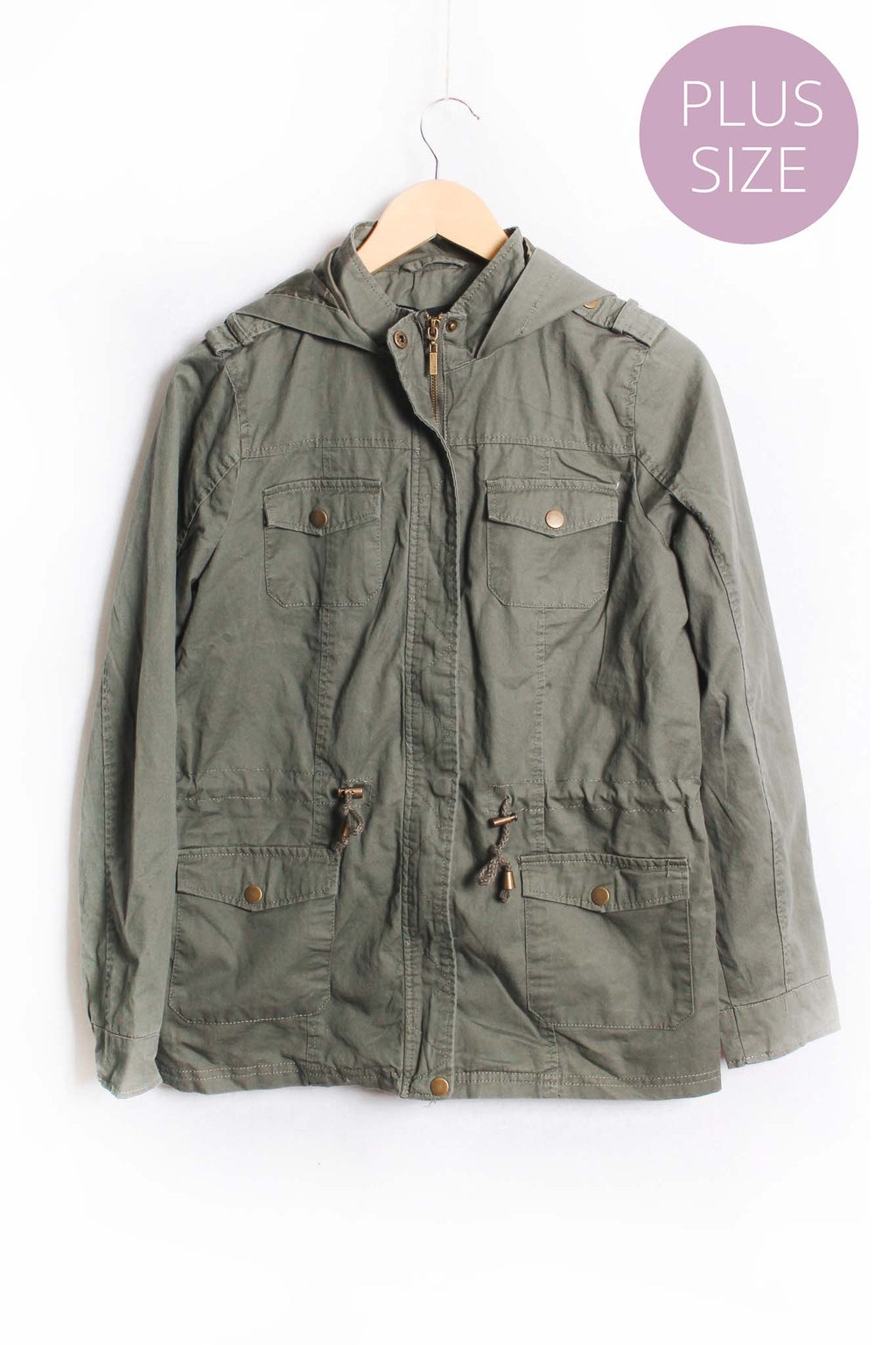 Women's Plus Long Sleeve Zip Up Military Hooded Jacket