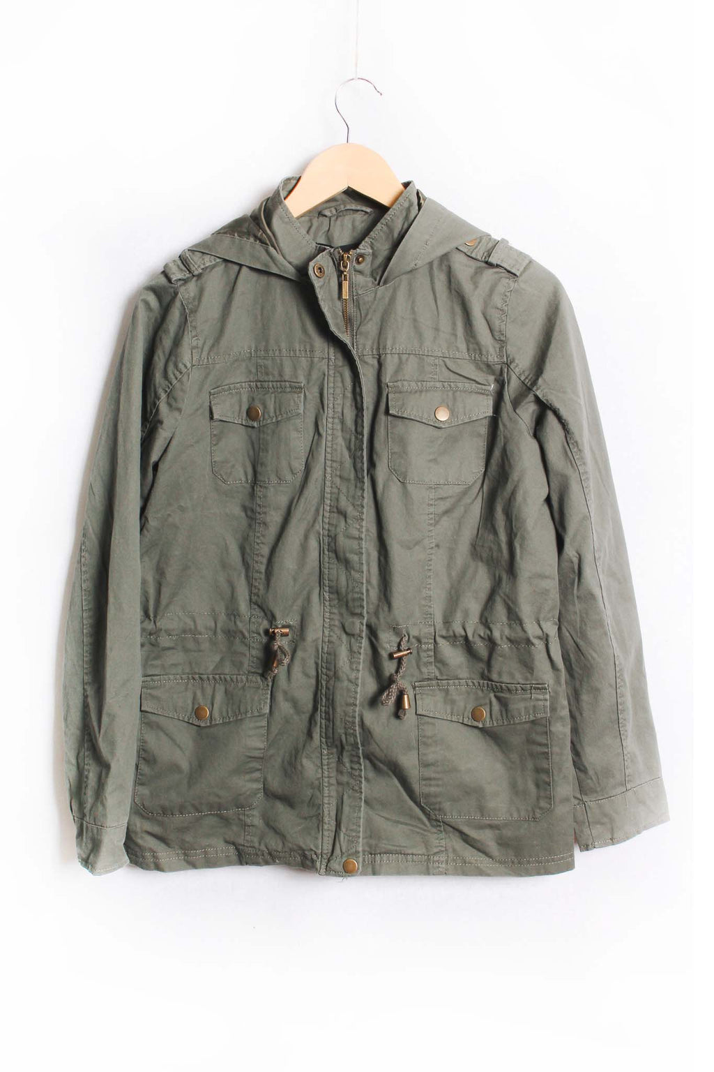 Women's Long Sleeve Zip Up Military Hooded Jacket