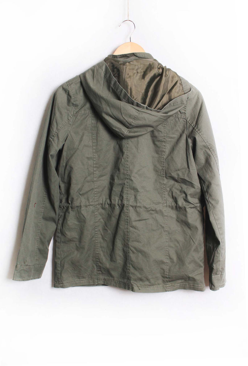 Women's Plus Long Sleeve Zip Up Military Hooded Jacket
