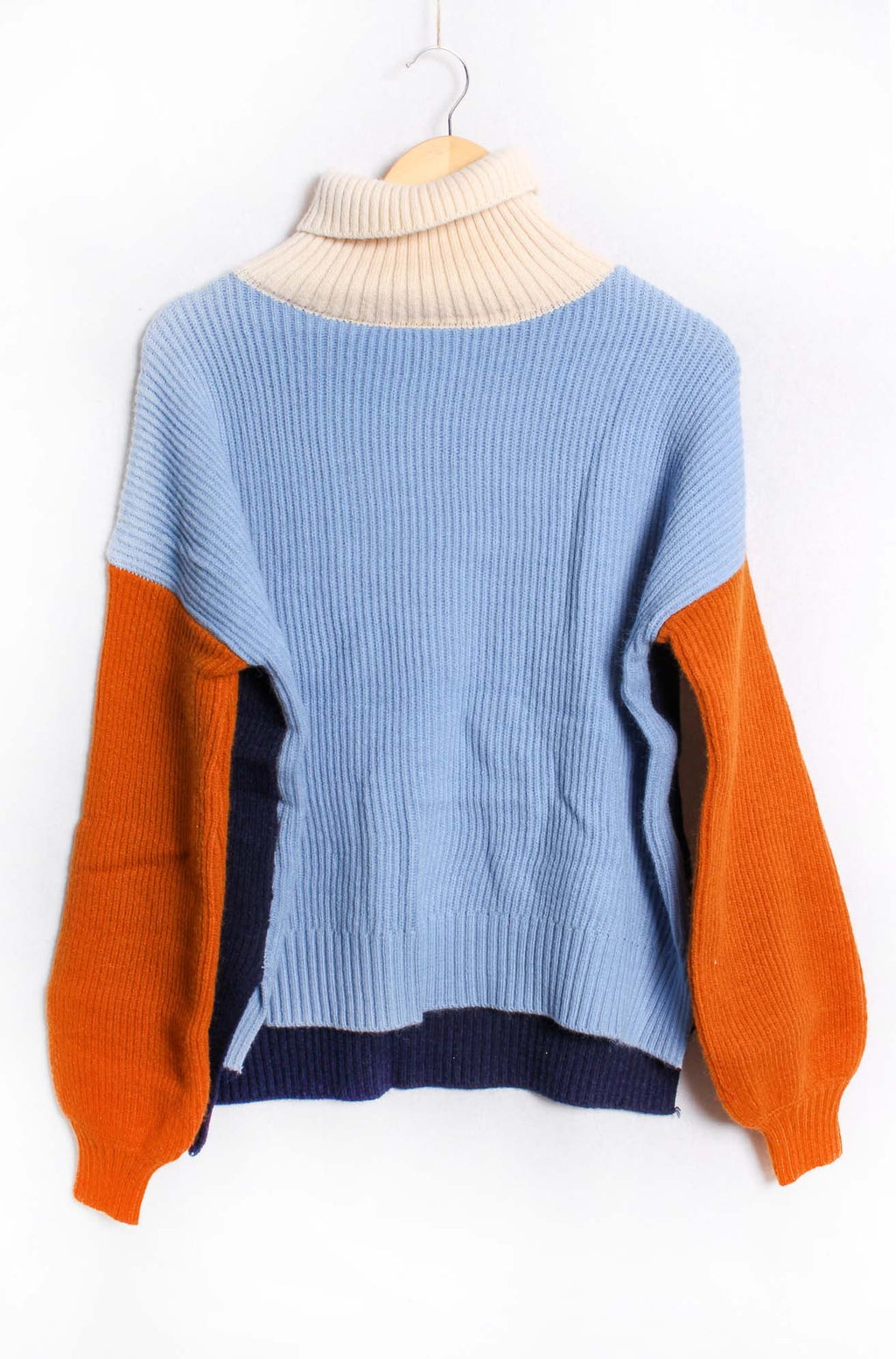 Women's Long Sleeve Cowl Neck Colorblock Knitted Sweater