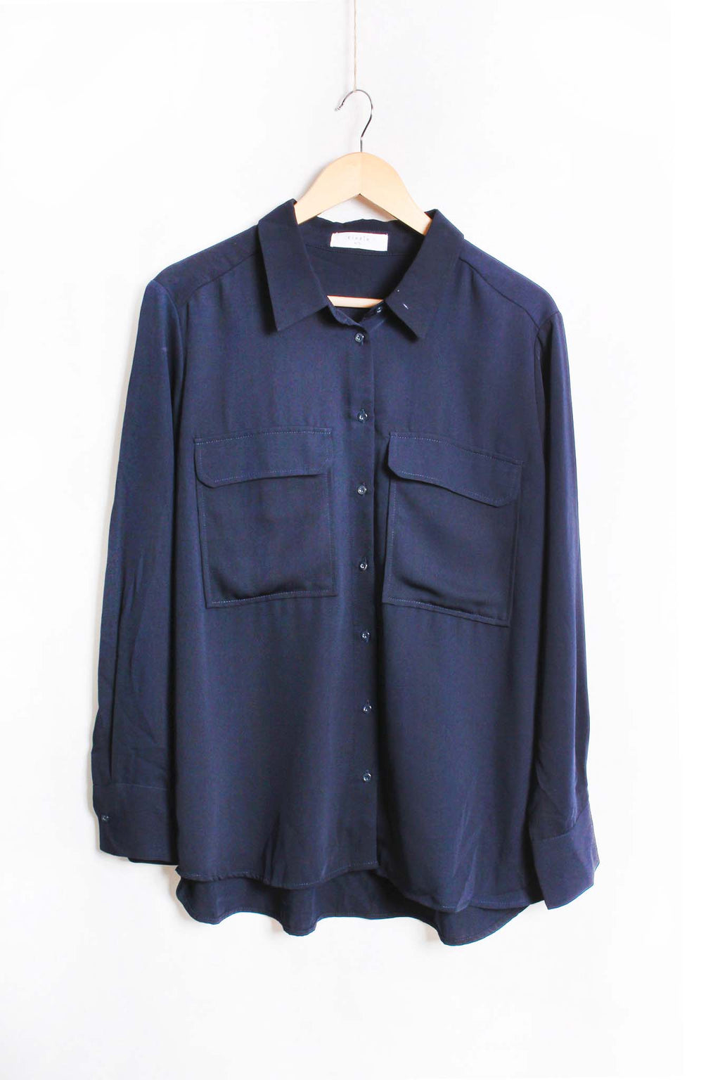 Women's Long Sleeve Button Down Solid Top