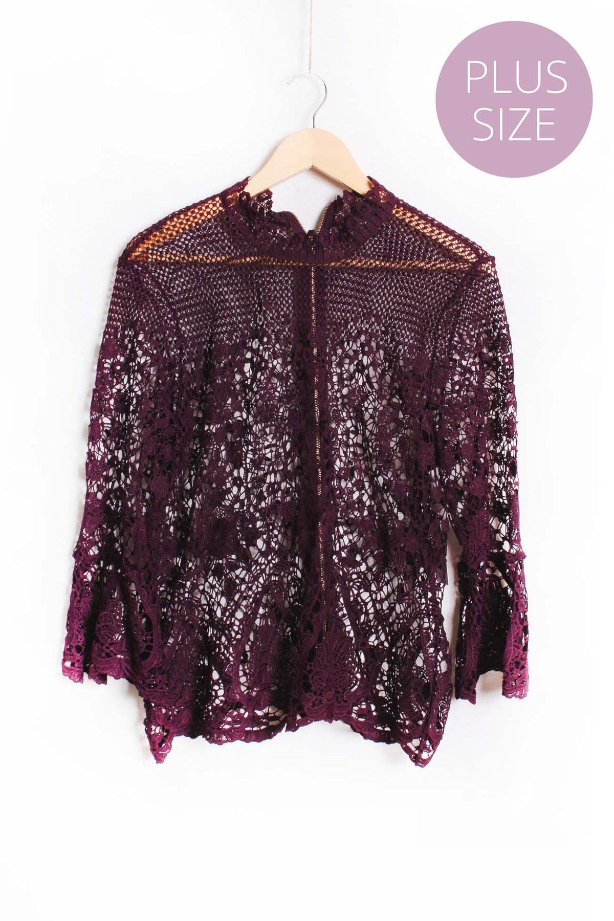 Women's  Long Sleeve Zip Up Lace Embroidered Top