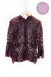Women's  Long Sleeve Zip Up Lace Embroidered Top