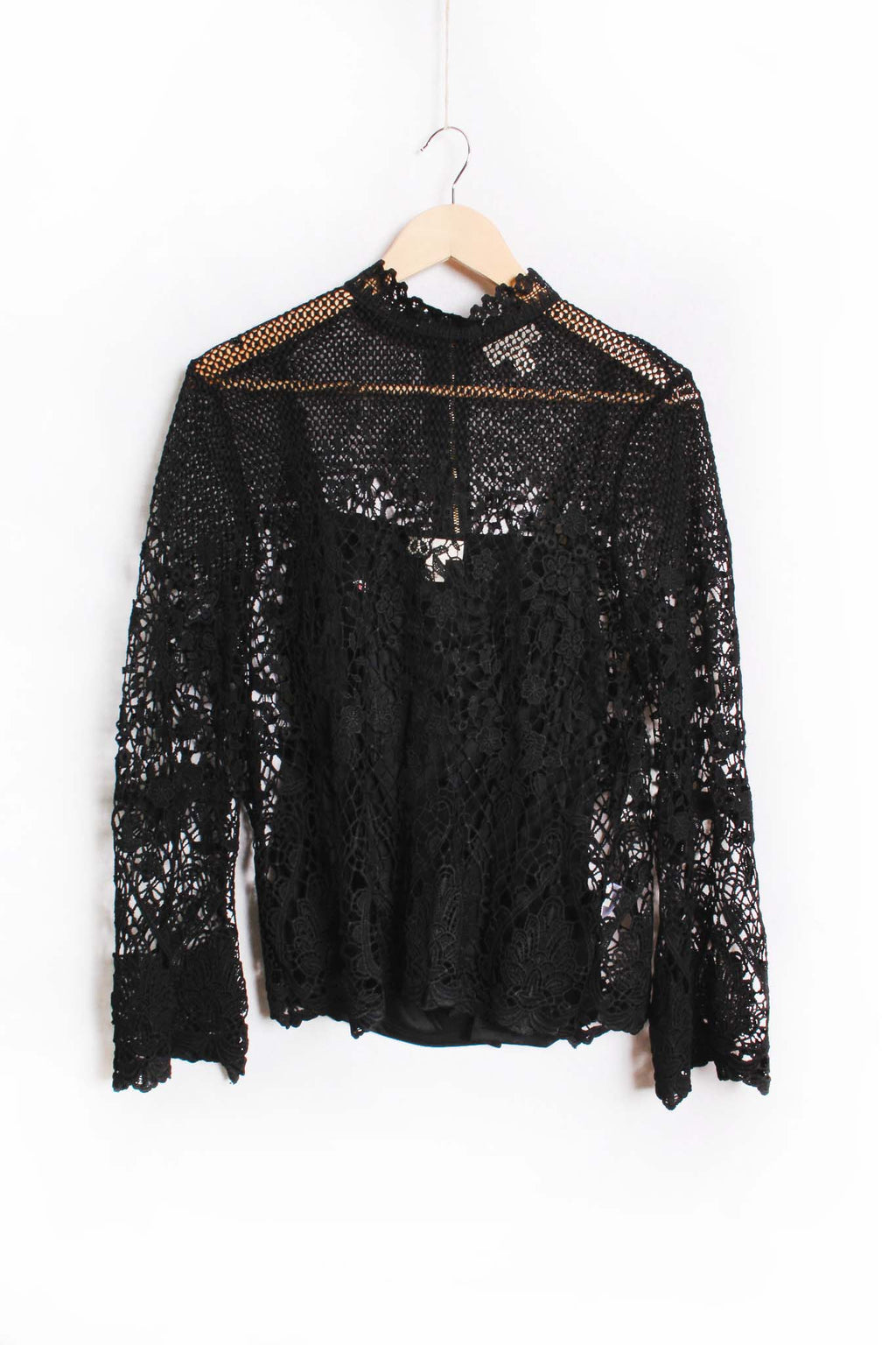 Women's Long Sleeve Zip Up Lace Embroidered Top