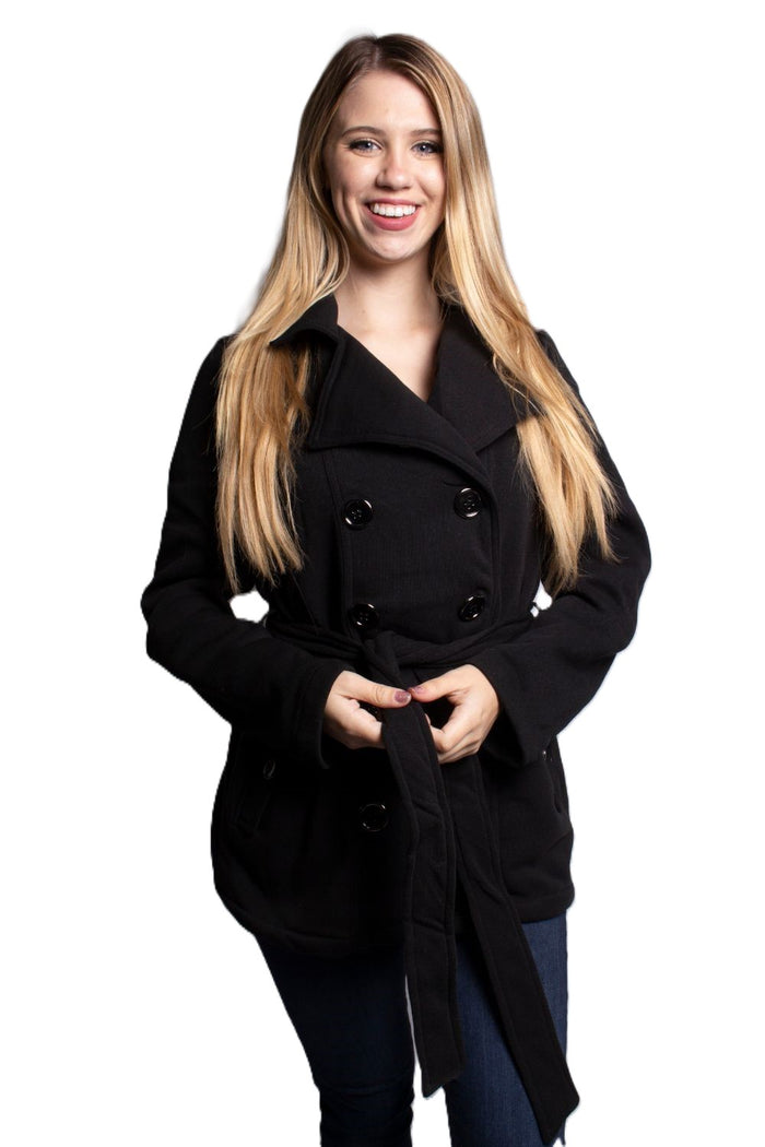 Women's Double Breasted Belted Pea Coat Jacket