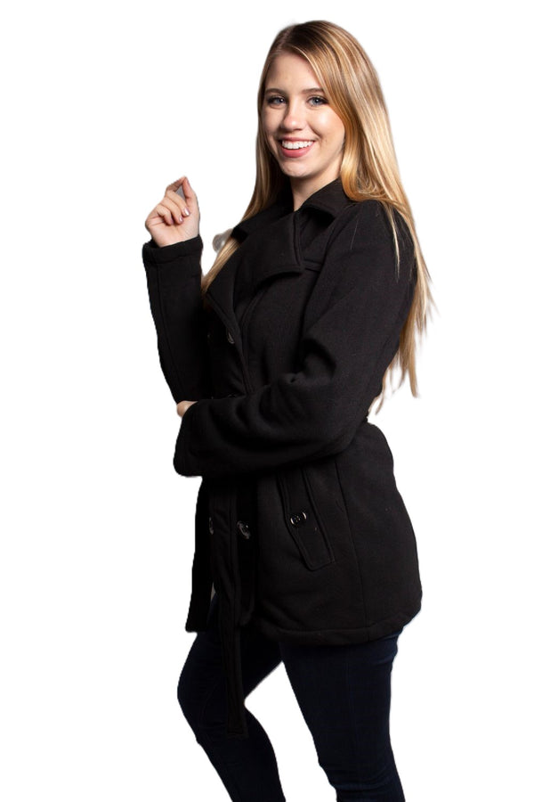 Women's Double Breasted Belted Pea Coat Jacket