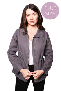 Women's Plus Long Sleeves Zipper Cinched Waist Jacket