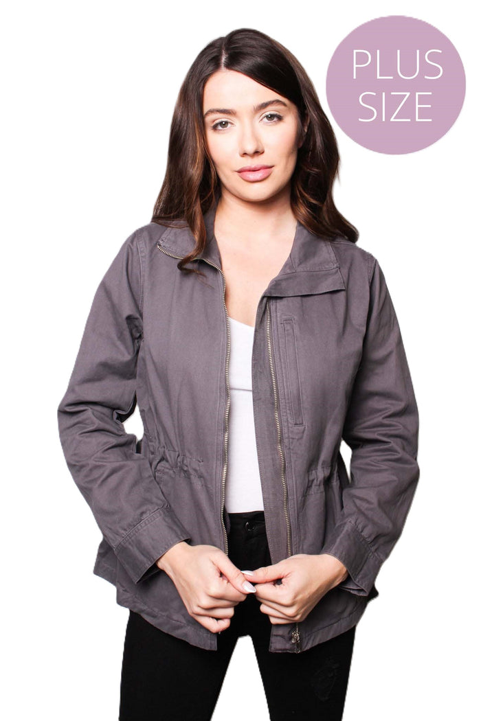 Women's Plus Long Sleeves Zipper Cinched Waist Jacket