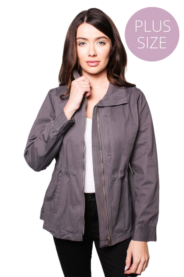 Women's Plus Long Sleeves Zipper Cinched Waist Jacket