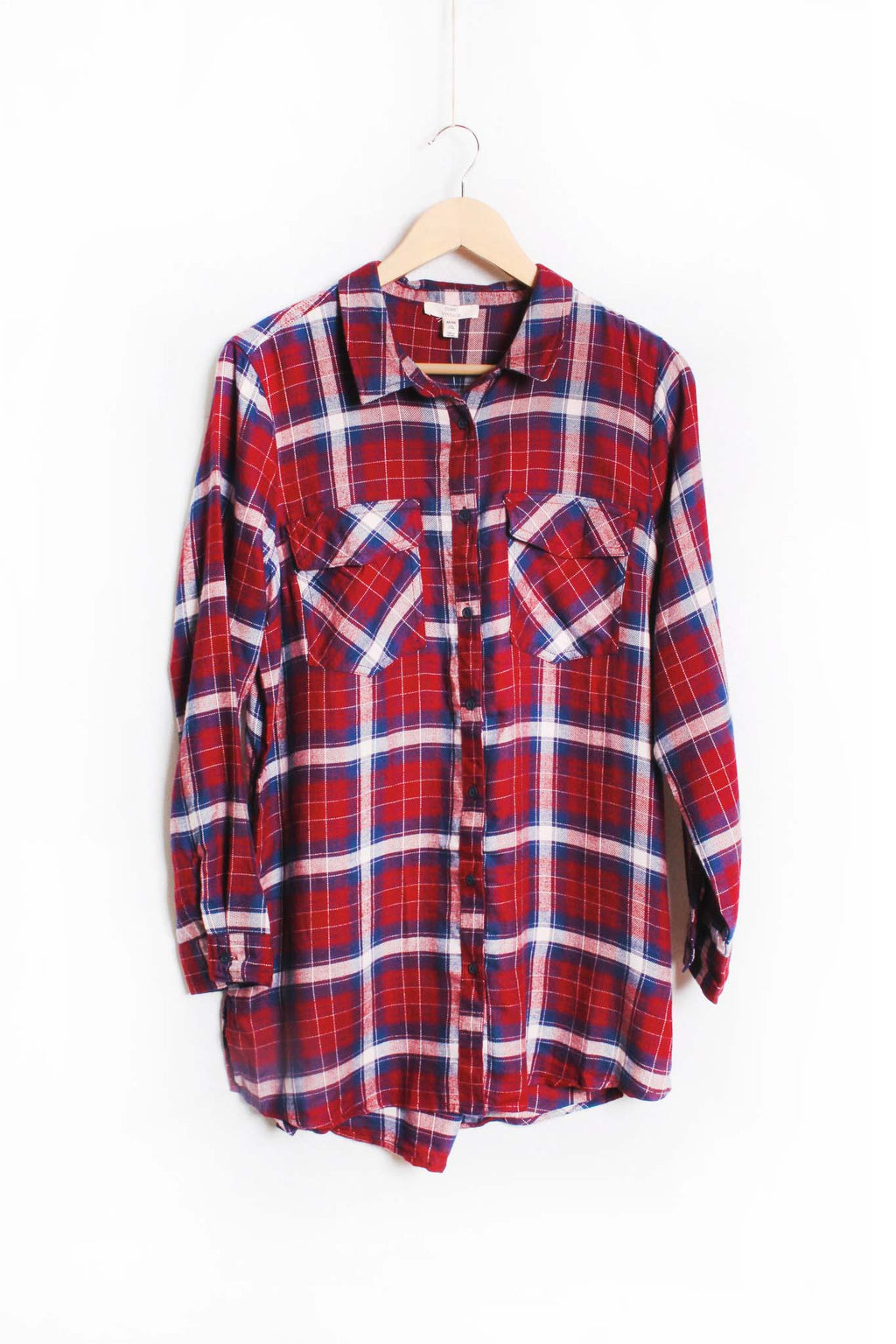 Women's Long Sleeve Two Pocket Plaid Top