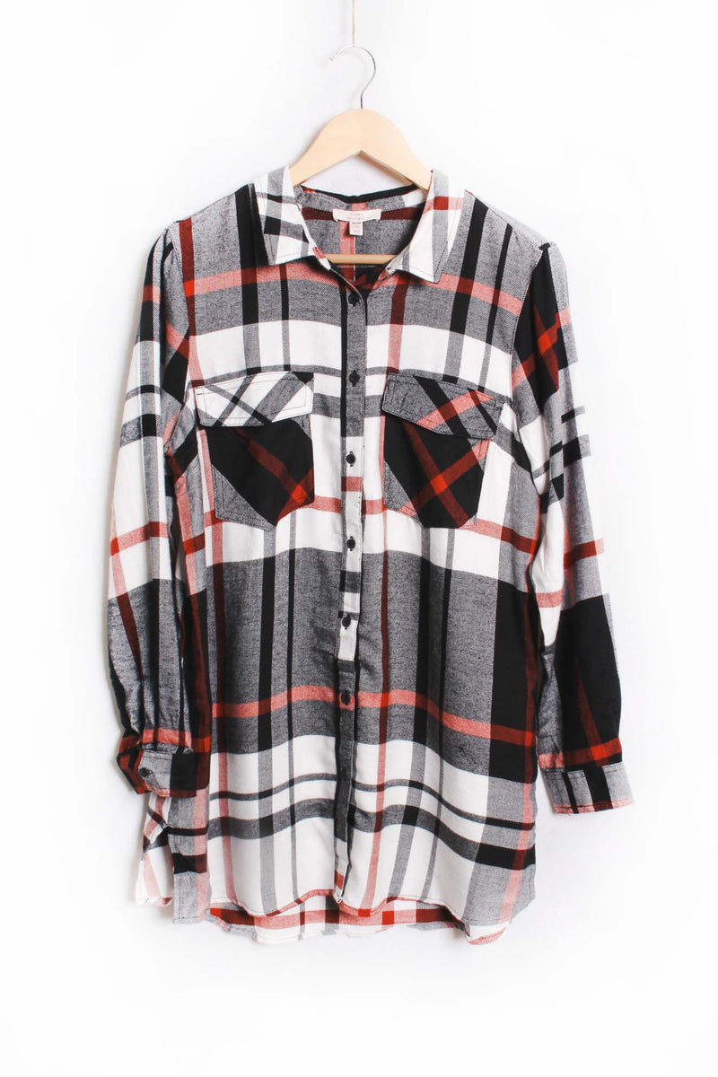 Women's Long Sleeve Two Pocket Plaid Top