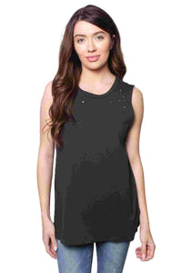 Women's Sleeveless Distressed Solid Top