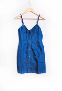 Women's Sleeveless Spaghetti Strap Button Down Mini Dress