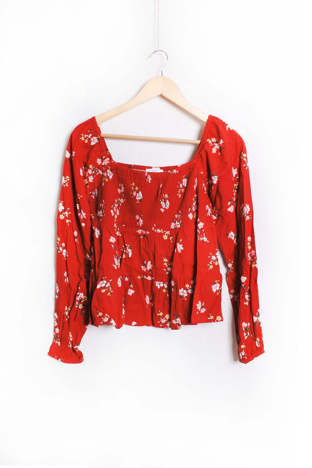 Women's Long Sleeve Square Neck Floral Top