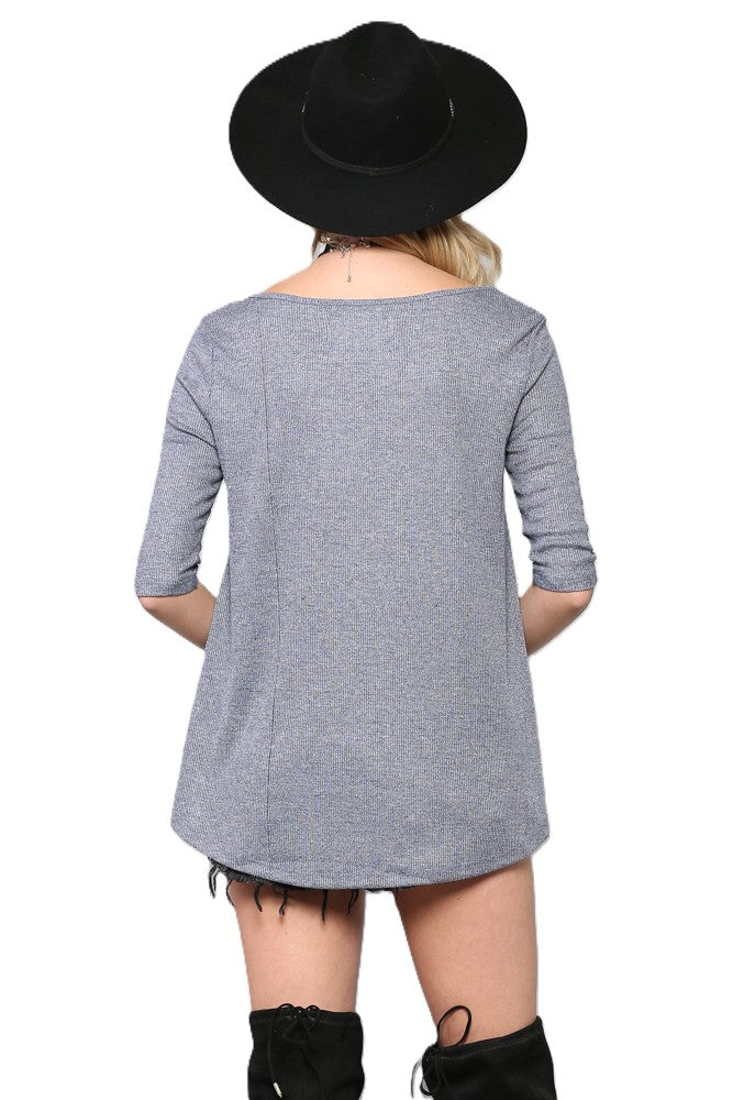 Women's Round Neck Half Sleeve Ribbed Two Tone Top