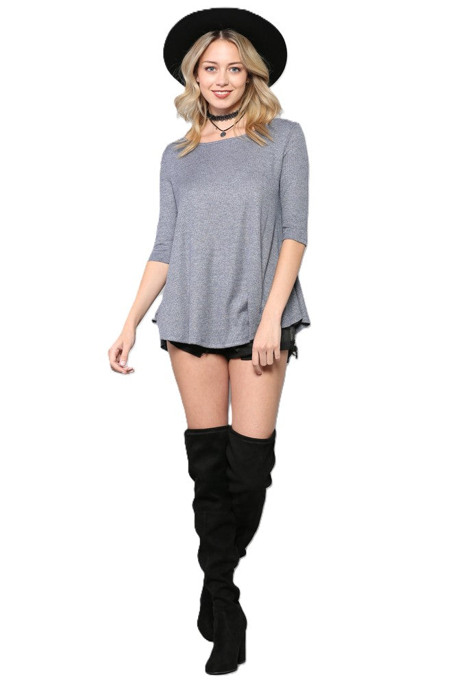 Women's Round Neck Half Sleeve Ribbed Two Tone Top