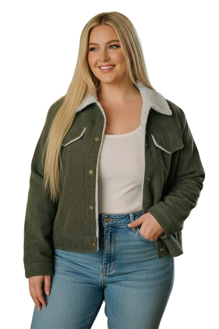Women's Plus Long Sleeve Sherpa Lining Corduroy Jacket