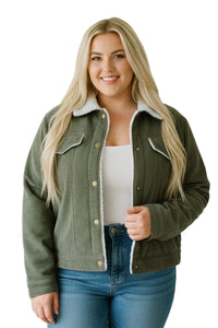 Women's Plus Long Sleeve Sherpa Lining Corduroy Jacket