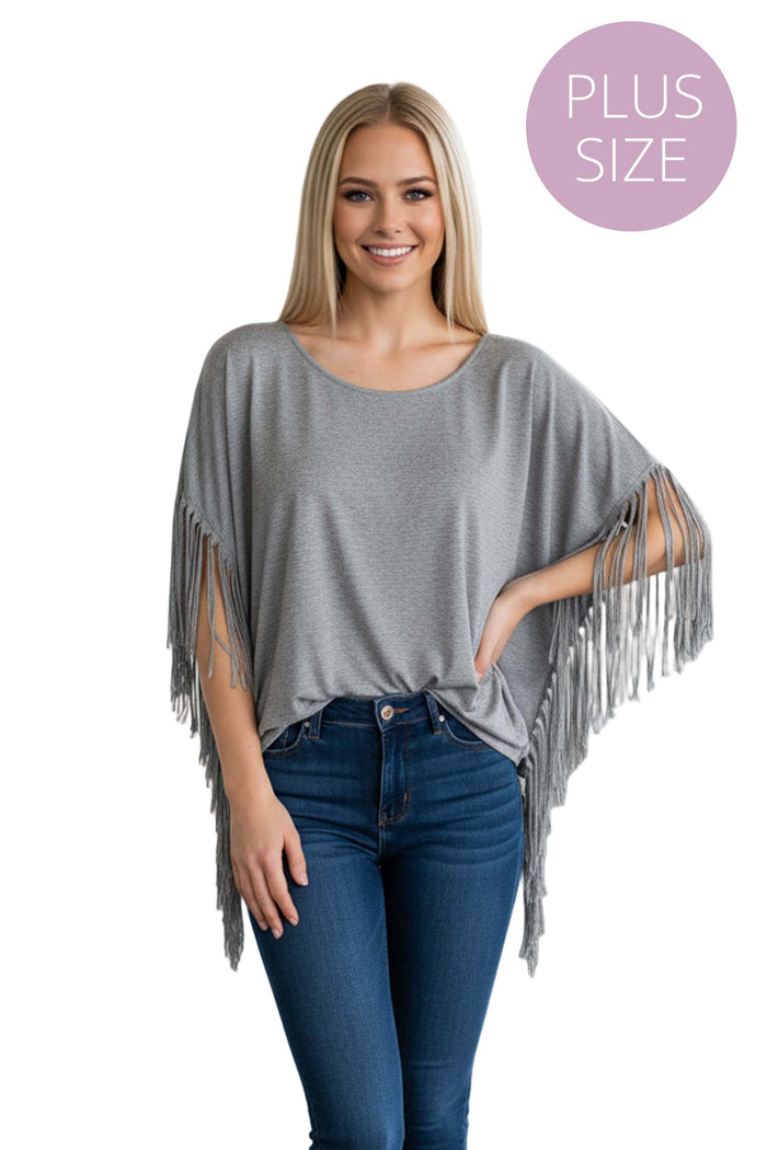 Women's Plus Kimono Sleeves Western Fringe Top