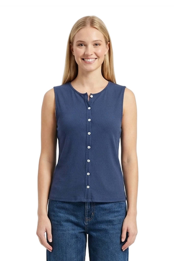 Women's Sleeveless Button Front Ribbed Tank Top