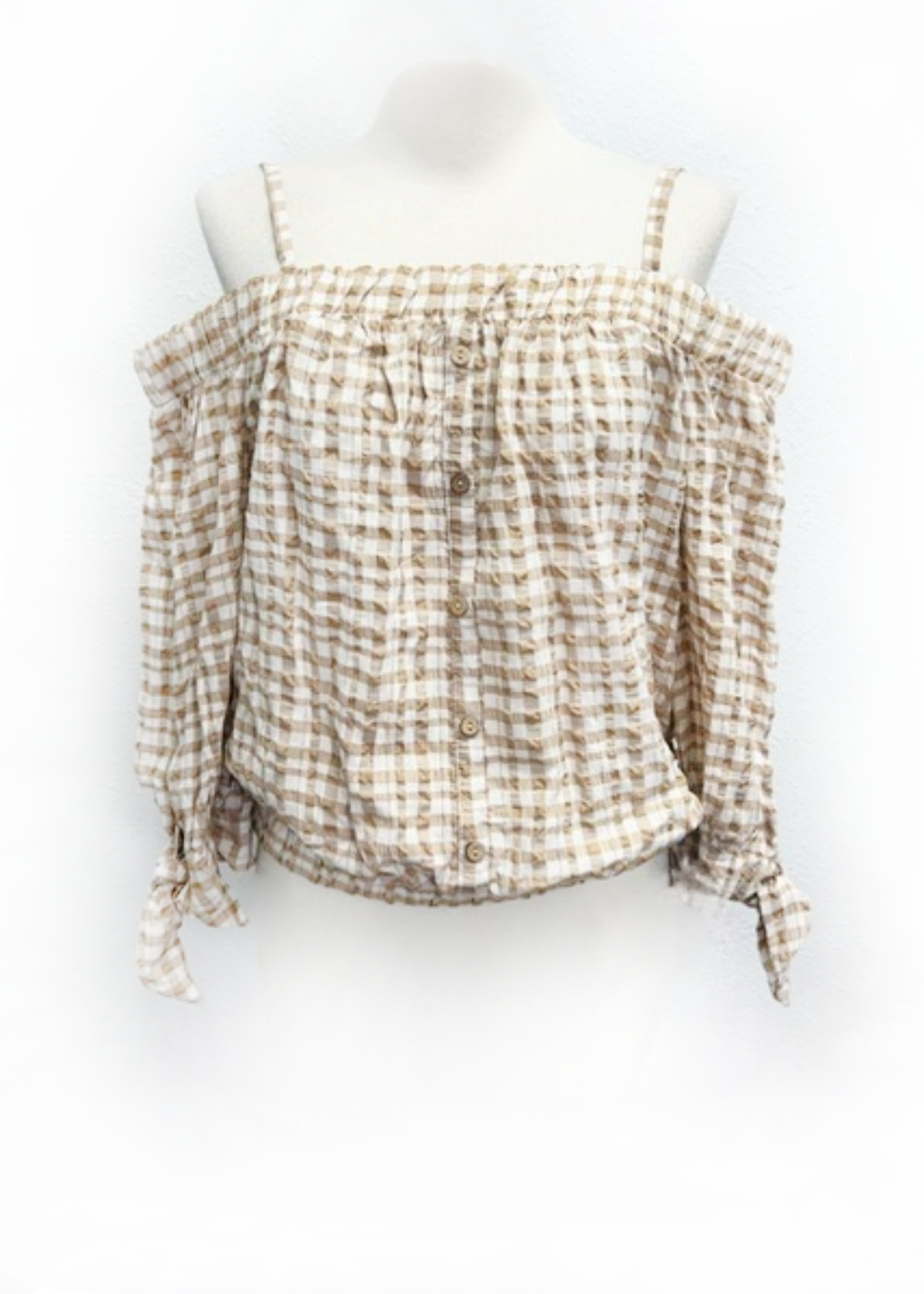 Women's Off The Shoulder 3/4 Sleeve Gingham Top