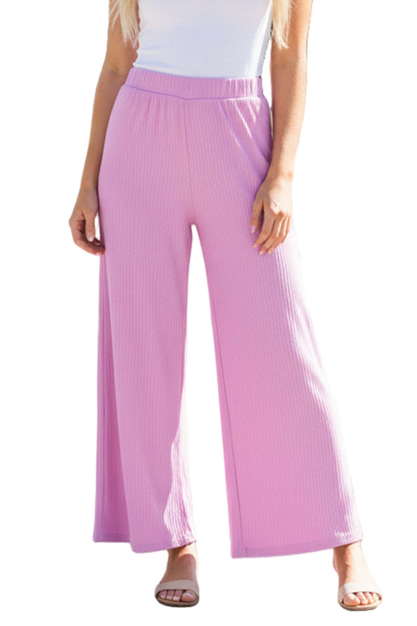 Women's High Waisted Solid Ribbed Wide Leg Pants