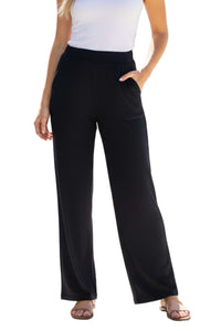 Women's High Waisted Solid Ribbed Straight Leg Pants