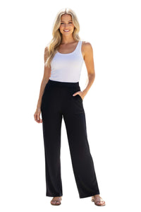 Women's High Waisted Solid Ribbed Straight Leg Pants