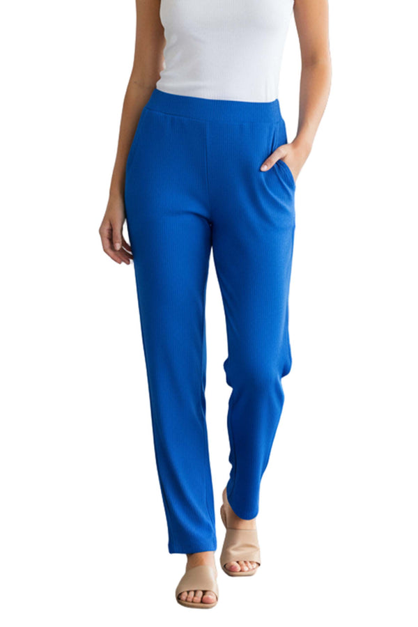 Women's High Waisted Solid Ribbed Straight Leg Pants
