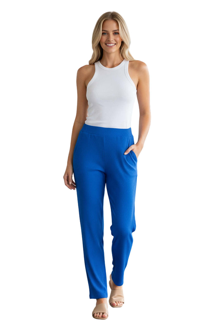 Women's High Waisted Solid Ribbed Straight Leg Pants