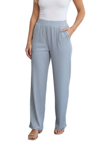 Women's High Waisted Solid Ribbed Straight Leg Pants