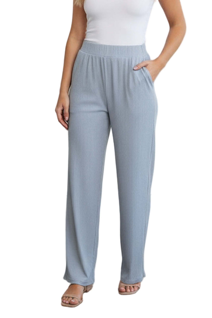 Women's High Waisted Solid Ribbed Straight Leg Pants