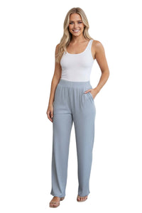 Women's High Waisted Solid Ribbed Straight Leg Pants