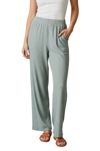 Women's High Waisted Solid Ribbed Straight Leg Pants