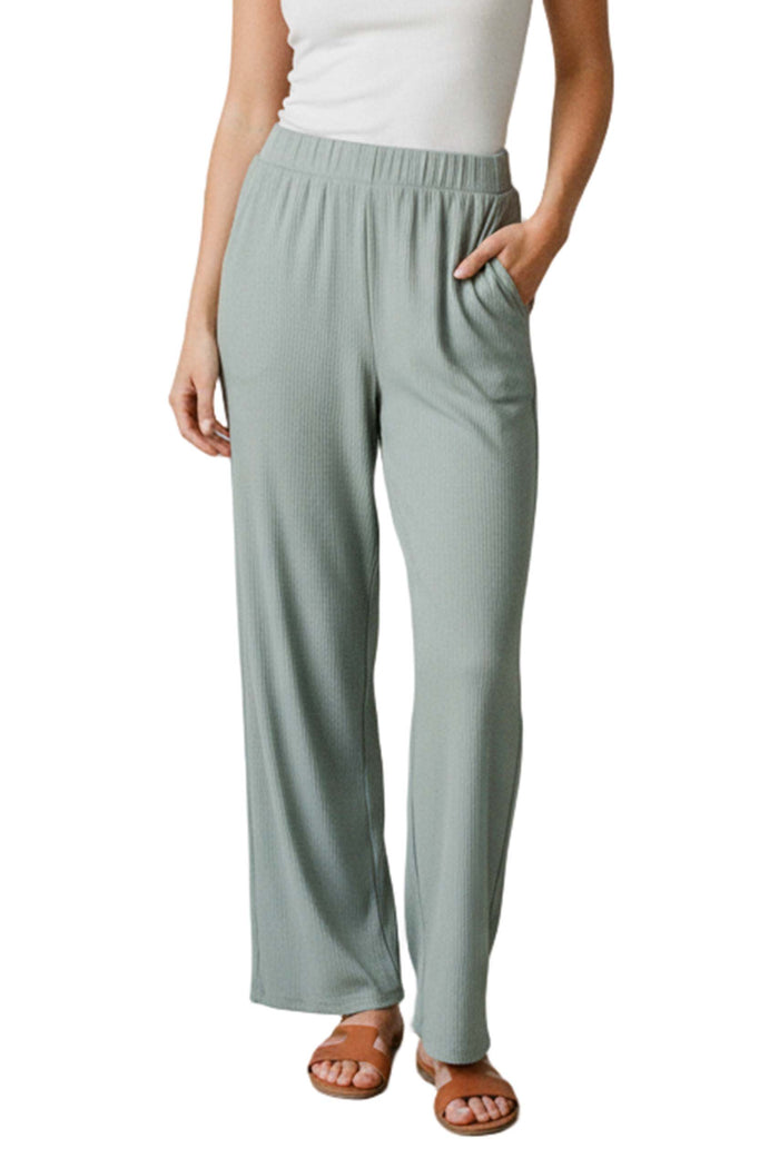 Women's High Waisted Solid Ribbed Straight Leg Pants