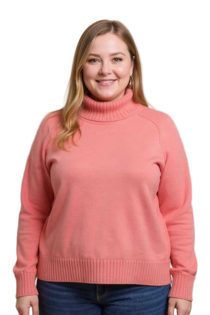 Women's Plus Turtleneck Long Sleeves Cable Knit Pullover Sweater