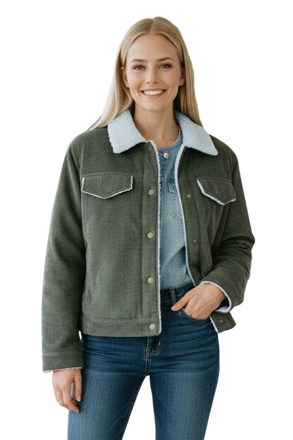 Women's Long Sleeve Sherpa Lining Corduroy Jacket